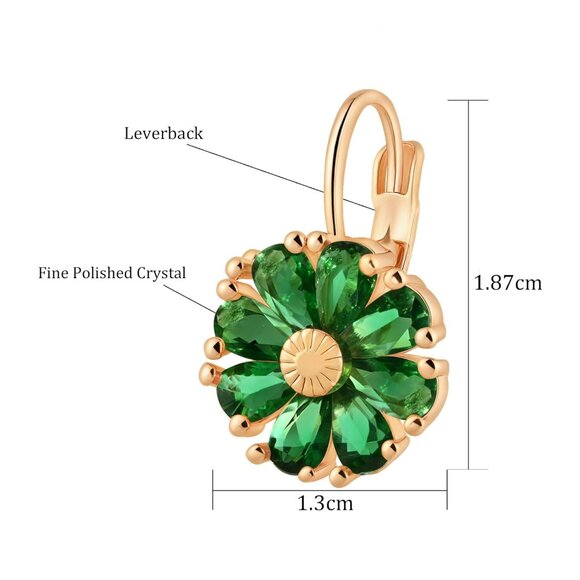 Women's Green Trendy Beautiful Unique Flower Leverback Vintage Floral Earrings - Picture 4 of 7